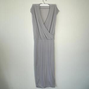 JAMES PERSE V-Neck Long maxi dress gray drape neck smocked waistline size 2